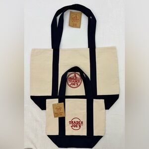 Trader Joe's Combo Reusable Canvas Tote Shopping Bag Set of 2 Large & Mini